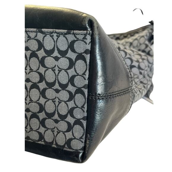 Coach Legacy Stripe Duffle Shoulder Bag Black Gray Signature Canvas Leather Trim - Picture 12 of 12